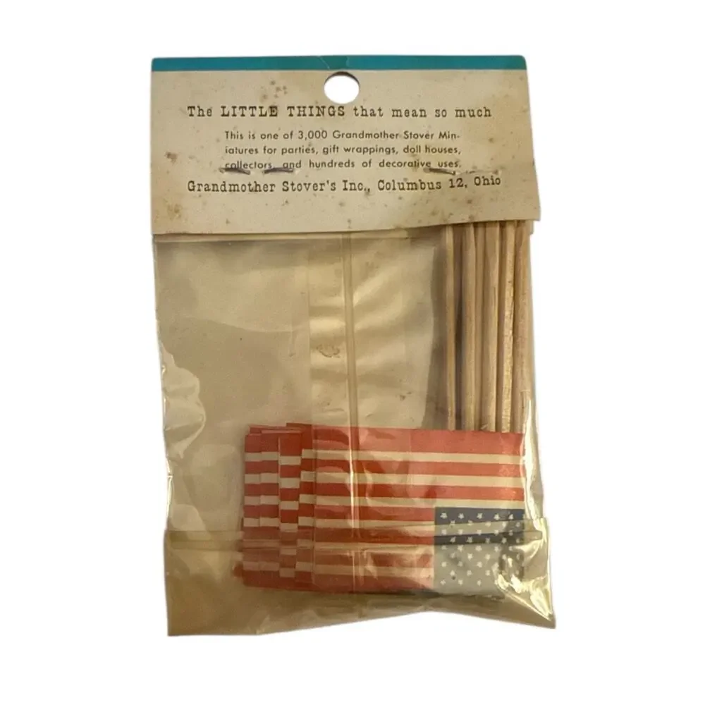 Vtg Grandmother Stovers American Flag Party Picks Cupcake Supplies New Old Stock